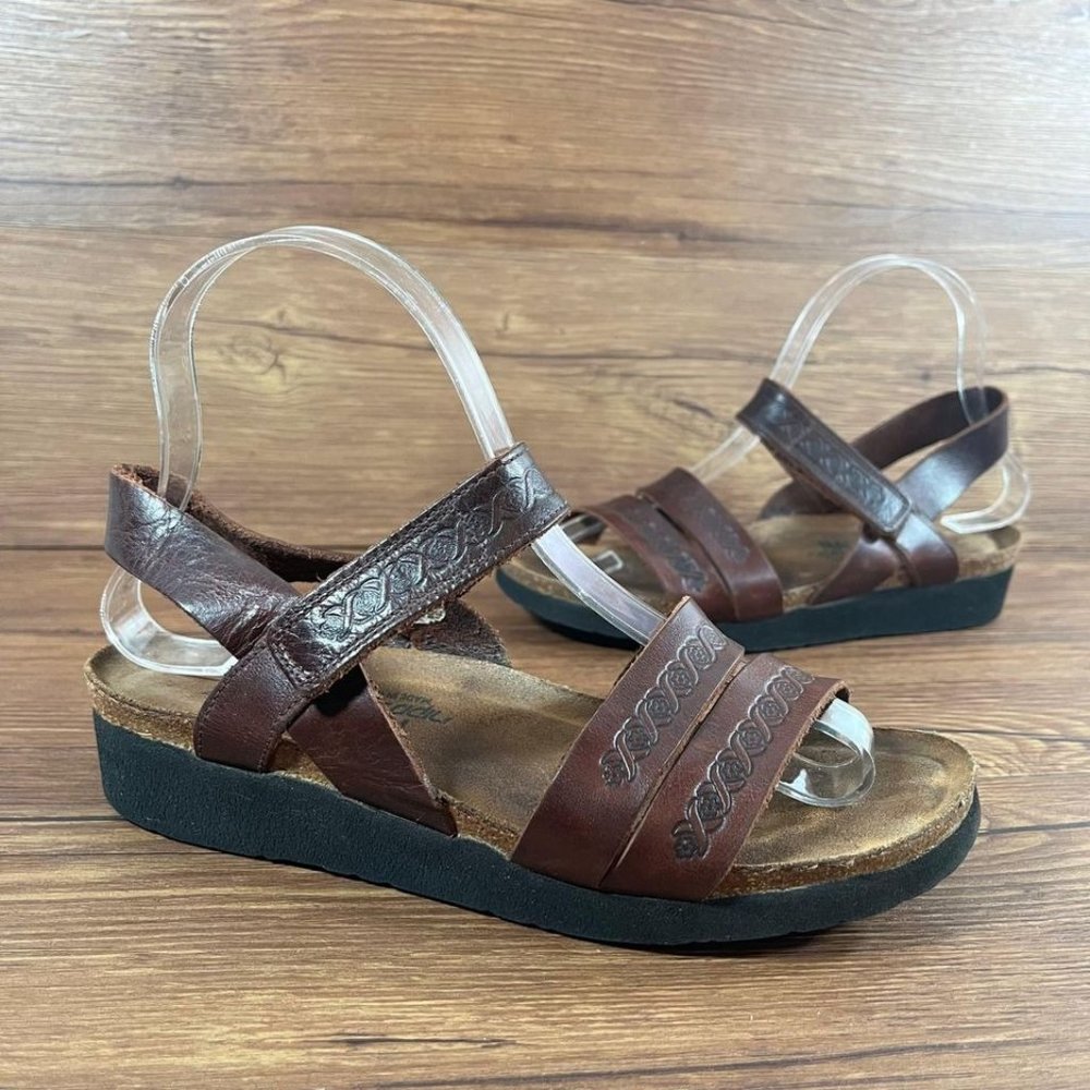 Naot Brown Leather Embossed Strappy Sandals